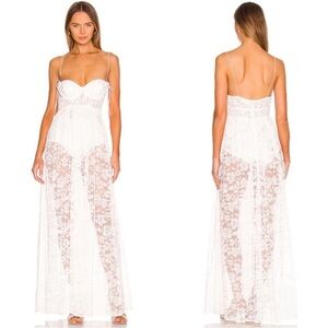 For Love And Lemons Lorena White Lace Maxi Dress